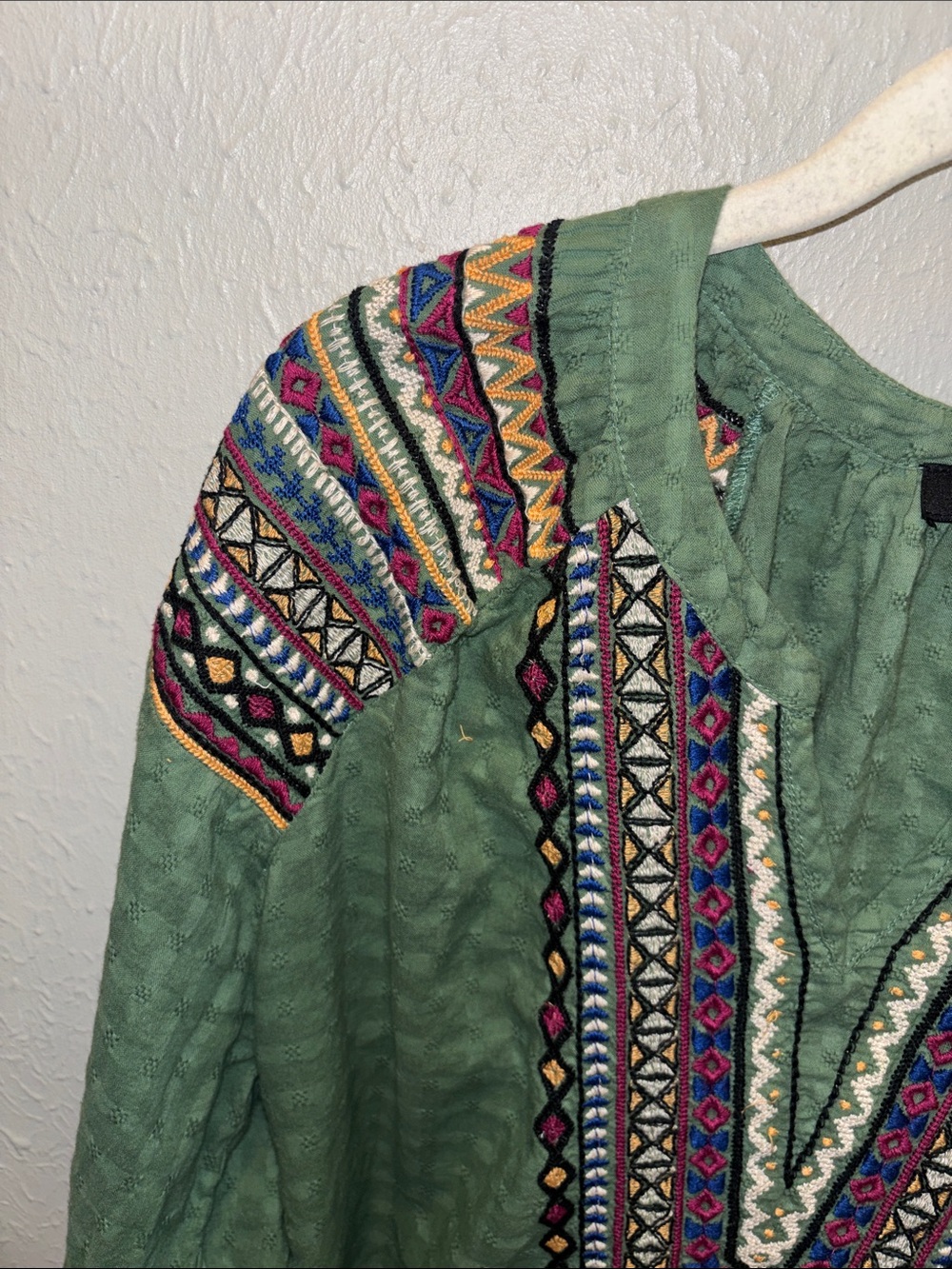 Tolani Embroidered Boho Peasant‎ Tunic Top Cotton Green Women’s Size Large - Picture 3 of 8